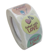 Paper Stickers 1 Inch / 2.5 CM (1 Roll, 500 Stickers) Baked With Love Printed Food Bakery Theme Multicolor Gift Packing Tags